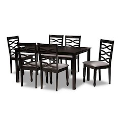 Grey Fabric Upholstered and Dark Brown Finished Wood 7-Piece Dining Set