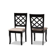 Sand Fabric Upholstered Dark Brown Finished 2-Piece Wood Dining Chair Set