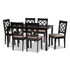 Sand Fabric Upholstered Dark Brown Finished 7-Piece Wood Dining Set