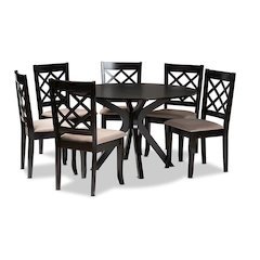 Sand Fabric Upholstered and Dark Brown Finished Wood 7-Piece Dining Set