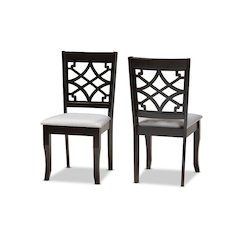 Grey Fabric Upholstered and Dark Brown Finished Wood 2-Piece Dining Chair Set