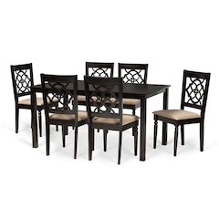 Sand Fabric Upholstered and Dark Brown Finished Wood 7-Piece Dining Set