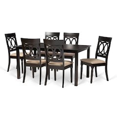 Sand Fabric Upholstered and Dark Brown Finished Wood 7-Piece Dining Set