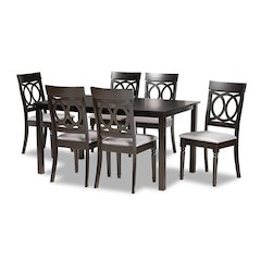 Grey Fabric Upholstered and Dark Brown Finished Wood 7-Piece Dining Set