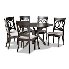 Grey Fabric Upholstered and Dark Brown Finished Wood 7-Piece Dining Set