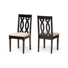 Sand Fabric Upholstered and Dark Brown Finished Wood 2-Piece Dining Chair Set