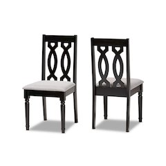 Grey Fabric Upholstered and Dark Brown Finished Wood 2-Piece Dining Chair Set