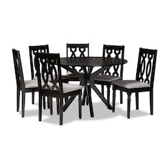 Grey Fabric Upholstered and Dark Brown Finished Wood 7-Piece Dining Set