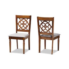 Grey Fabric Upholstered and Walnut Brown Finished Wood 2-Piece Dining Chair Set