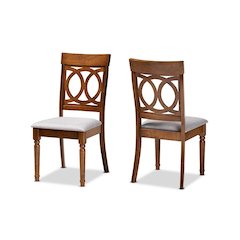 Grey Fabric Upholstered and Walnut Brown Finished Wood 2-Piece Dining Chair Set