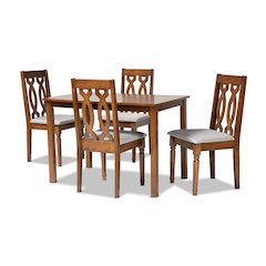 Grey Fabric Upholstered and Walnut Brown Finished 5-Piece Wood Dining Set