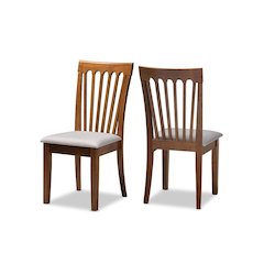 Grey Fabric Upholstered Walnut Brown Finished Wood 2-Piece Dining Chair Set