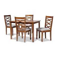 Grey Fabric Upholstered and Walnut Brown Finished Wood 5-Piece Dining Set