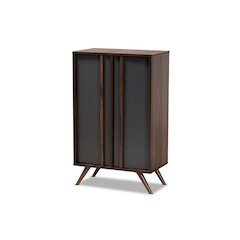 Two-Tone Grey and Walnut Finished Wood 2-Door Shoe Cabinet