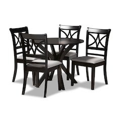 Grey Fabric Upholstered and Dark Brown Finished Wood 5-Piece Dining Set
