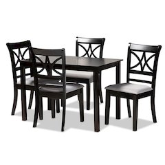 Grey Fabric Upholstered and Espresso Brown Finished Wood 5-Piece Dining Set