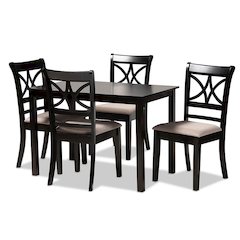 Sand Fabric Upholstered and Espresso Brown Finished Wood 5-Piece Dining Set