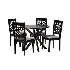 Karel Modern Grey Fabric and Espresso Brown Finished Wood 5-Piece Dining Set