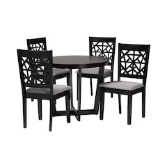 Jamie Moden Grey Fabric and Dark Brown Finished Wood 5-Piece Dining Set