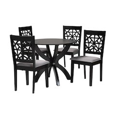 Lena Modern Grey Fabric and Dark Brown Finished Wood 5-Piece Dining Set