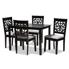 Grey Fabric Upholstered and Espresso Brown Finished Wood 5-Piece Dining Set
