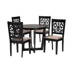 Jamie Moden Beige Fabric and Dark Brown Finished Wood 5-Piece Dining Set