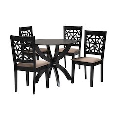 Lena Modern Beige Fabric and Dark Brown Finished Wood 5-Piece Dining Set