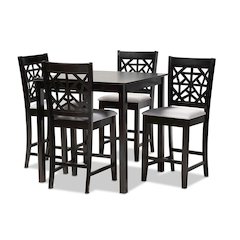 Grey Fabric Upholstered and Espresso Brown Finished Wood 5-Piece Pub Dining Set