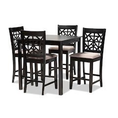 Sand Fabric Upholstered and Espresso Brown Finished Wood 5-Piece Pub Dining Set