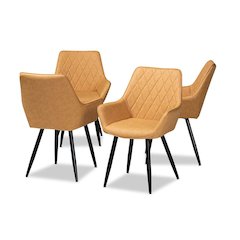 Leather Upholstered and Black Metal 4-Piece Dining Chair Set