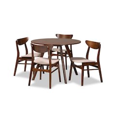 Walnut Brown Finished Wood 5-Piece Dining Set