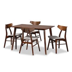 Walnut Brown Finished Wood 5-Piece Dining Set