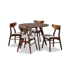 Walnut Brown Finished Wood 5-Piece Dining Set