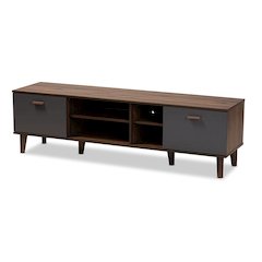 Moina Mid-Century Modern Two-Tone Walnut Brown and Grey Finished Wood TV Stand
