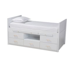 White Finished Wood 5-Drawer Twin Size Storage Bed with Pull-Out Desk