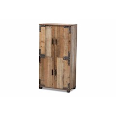 Farmhouse Rustic Finished Wood 4-Door Shoe Cabinet