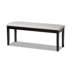 Transitional Grey Fabric Upholstered and Dark Brown Finished Wood Dining Bench