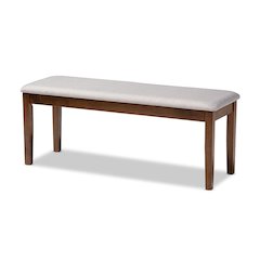Transitional Grey Fabric Upholstered and Walnut Brown Finished Wood Dining Bench