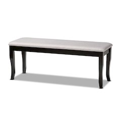 Transitional Grey Fabric Upholstered and Dark Brown Finished Wood Dining Bench