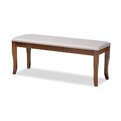 Transitional Grey Fabric Upholstered and Walnut Brown Finished Wood Dining Bench