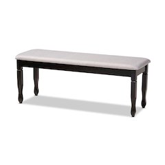 Grey Fabric Upholstered and Dark Brown Finished Wood Dining Bench
