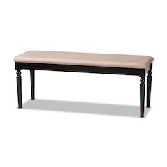 Sand Fabric Upholstered and Dark Brown Finished Wood Dining Bench