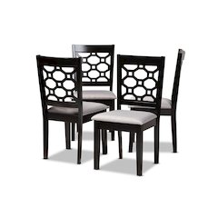 Grey Fabric Upholstered and Dark Brown Finished Wood 4-Piece Dining Chair Set