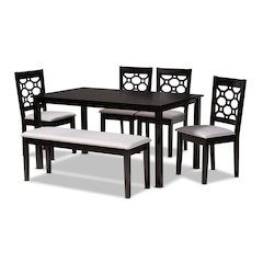 Grey Fabric Upholstered and Dark Brown Finished Wood 6-Piece Dining Set