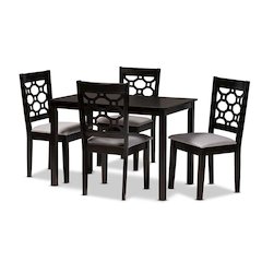 Grey Fabric Upholstered and Dark Brown Finished Wood 5-Piece Dining Set