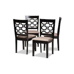 Sand Fabric Upholstered and Dark Brown Finished Wood 4-Piece Dining Chair Set