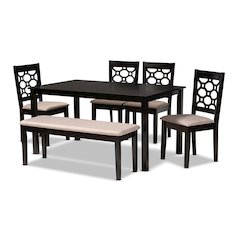 Sand Fabric Upholstered and Dark Brown Finished Wood 6-Piece Dining Set