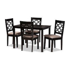Sand Fabric Upholstered and Dark Brown Finished Wood 5-Piece Dining Set