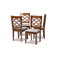 Grey Fabric Upholstered and Walnut Brown Finished Wood 4-Piece Dining Chair Set