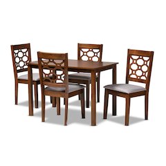 Grey Fabric Upholstered and Walnut Brown Finished Wood 5-Piece Dining Set